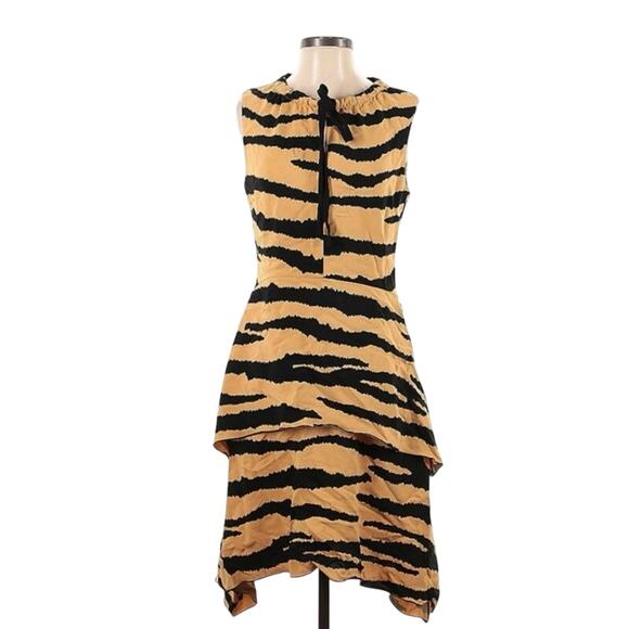 Proenza Schouler Tiger Print Tiered Crepe Dress
